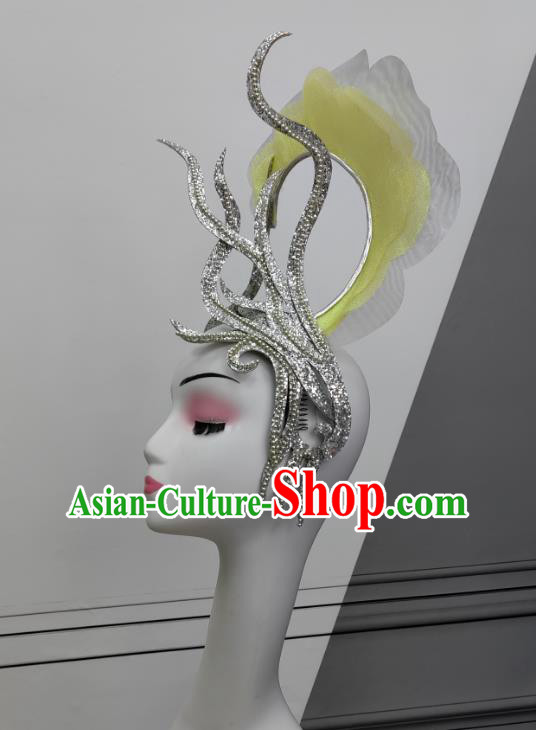 Handmade Classical Dance Headwear Top Stage Performance Headdress China Opening Dance Woman Yellow Hat