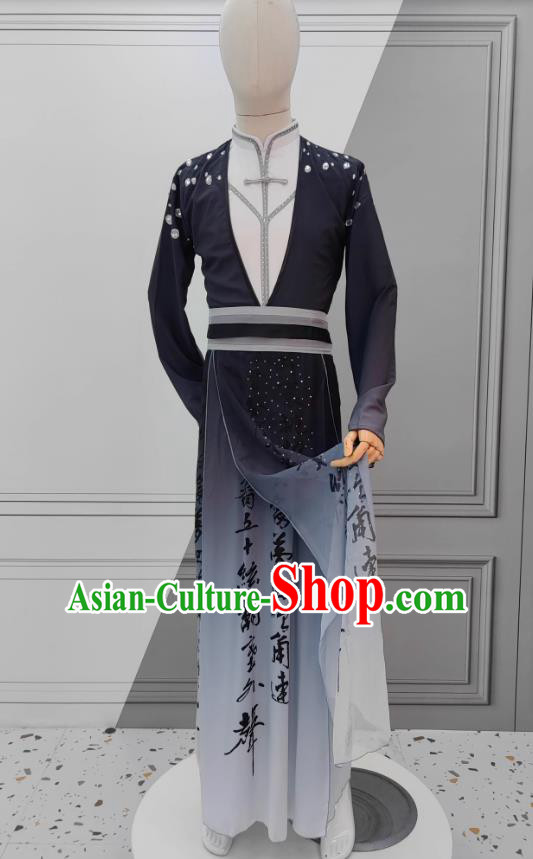Men Stage Performance Costume Chinese Classical Dance Ink Painting Clothing China Fan Dance Outfit