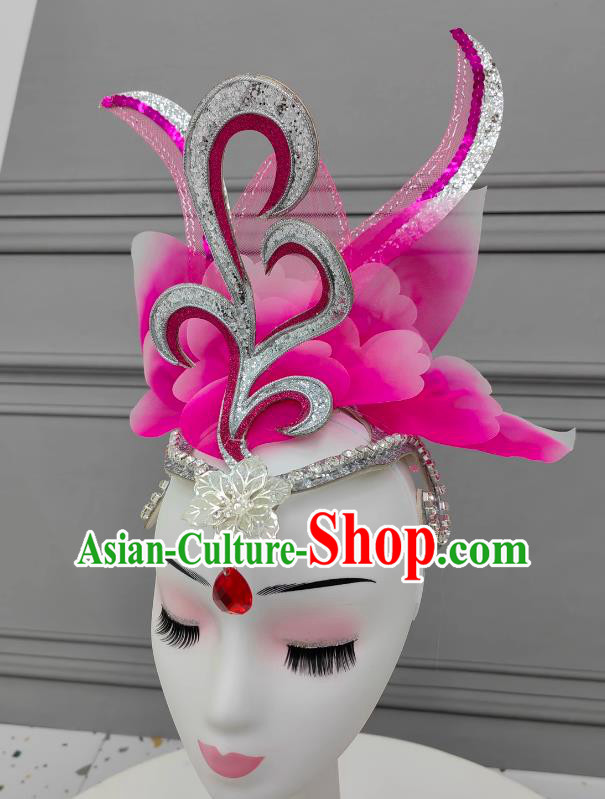 China Opening Dance Pink Peony Hat Handmade Classical Dance Headwear Woman Stage Performance Headdress
