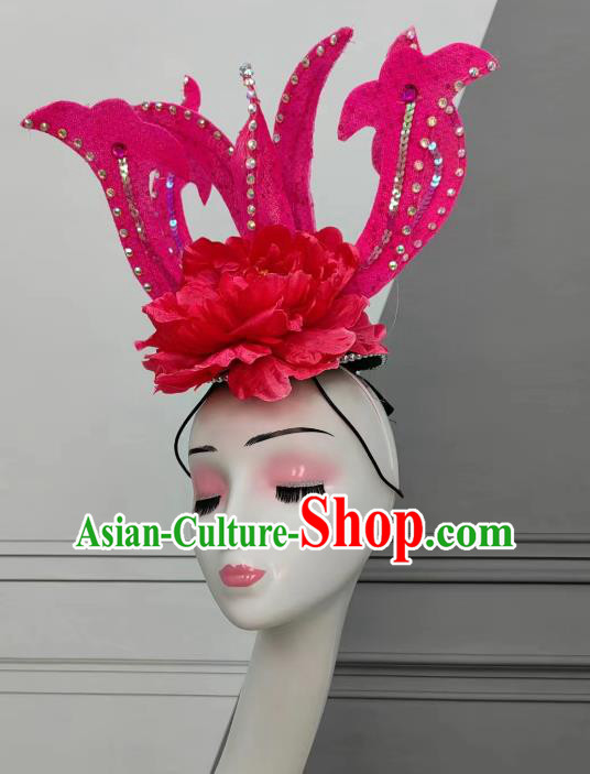 Chinese Opening Dance Hair Jewelry Top Stage Performance Headwear Handmade Classical Dance Pink Peony Hat