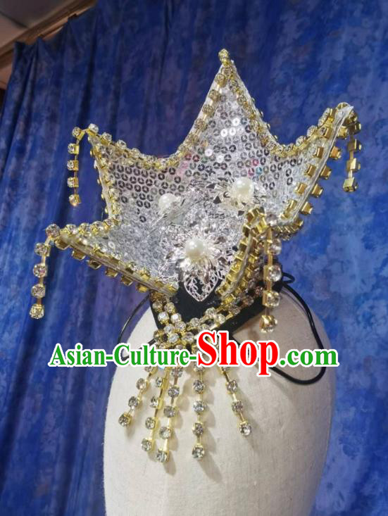 Handmade Korean Dance Silvery Headpiece Chinese Classical Dance Hair Jewelry Top Stage Performance Headwear