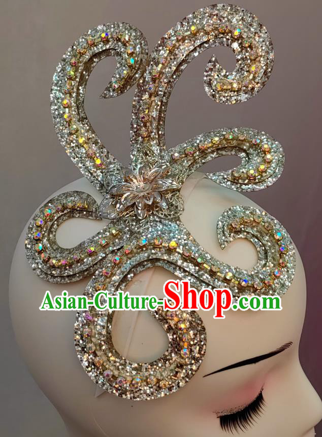 Top Stage Performance Headwear Handmade Yangko Dance Silvery Headpiece Chinese Folk Dance Hair Jewelry