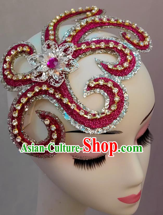 Chinese Folk Dance Hair Jewelry Top Stage Performance Headwear Handmade Yangko Dance Rosy Headpiece
