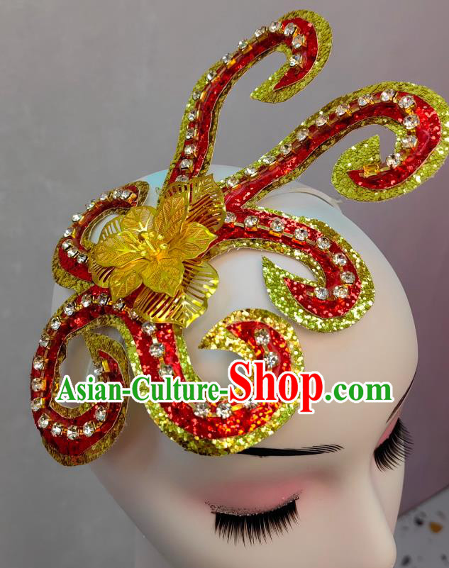 Top Stage Performance Headwear Handmade Yangko Dance Red Headpiece Chinese Folk Dance Hair Jewelry