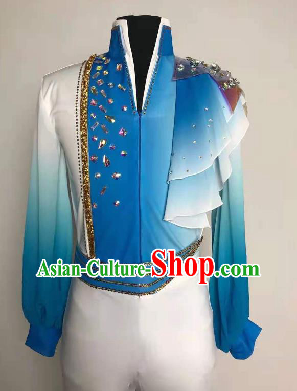 Professional Modern Dance Clothing China Spring Festival Gala Opening Dance Blue Outfit Mens Stage Performance Costume
