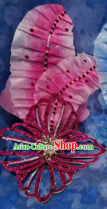 Top Stage Performance Headwear Handmade Yangko Dance Pink Leaf Headpiece Chinese Spring Festival Gala Opening Dance Hair Jewelry