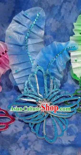 Chinese Spring Festival Gala Opening Dance Hair Jewelry Top Stage Performance Headwear Handmade Yangko Dance Blue Leaf Headpiece