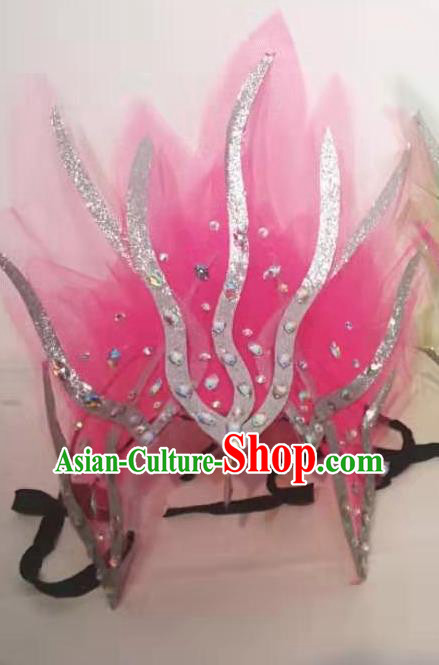 Top Stage Performance Headwear Handmade Modern Dance Pink Fire Headpiece Chinese Spring Festival Gala Opening Dance Hair Jewelry