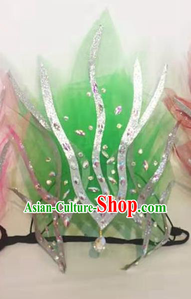Chinese Spring Festival Gala Opening Dance Hair Jewelry Top Stage Performance Headwear Handmade Modern Dance Green Fire Headpiece