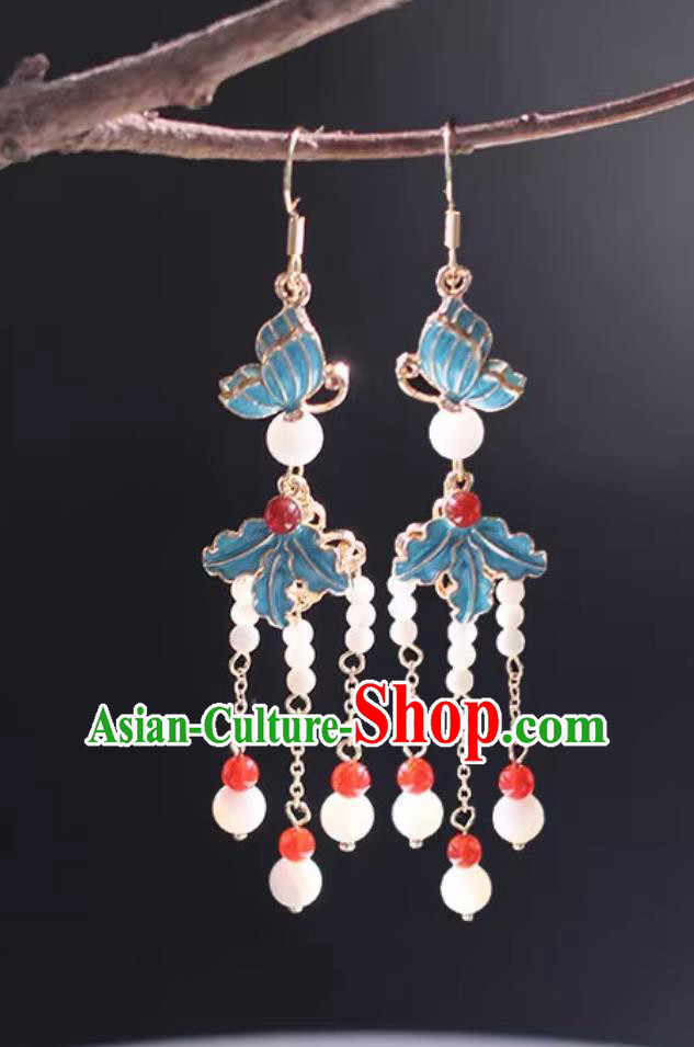 Ancient China Empress Earrings Traditional Ming Dynasty Cloisonn Butterfly Eardrops Chinese Hanfu Tassel Ear Jewelries