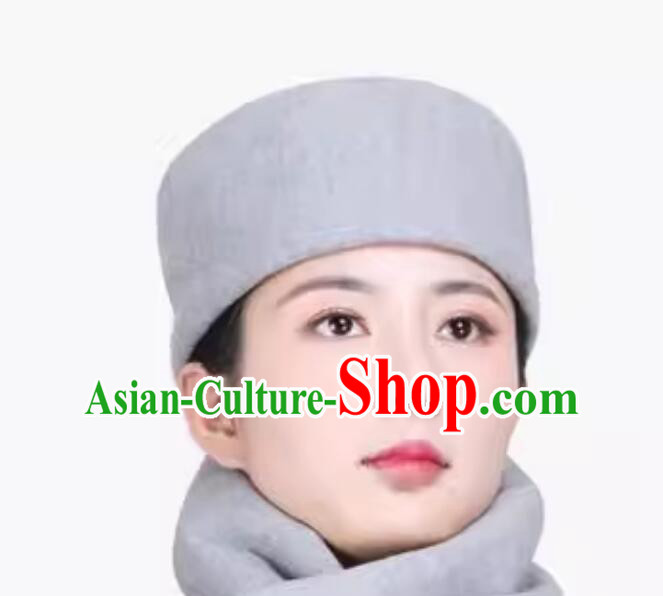 Light Grey Buddhist Thermal Hat Handmade Monk Hat Chinese Buddhism Winter Headwear