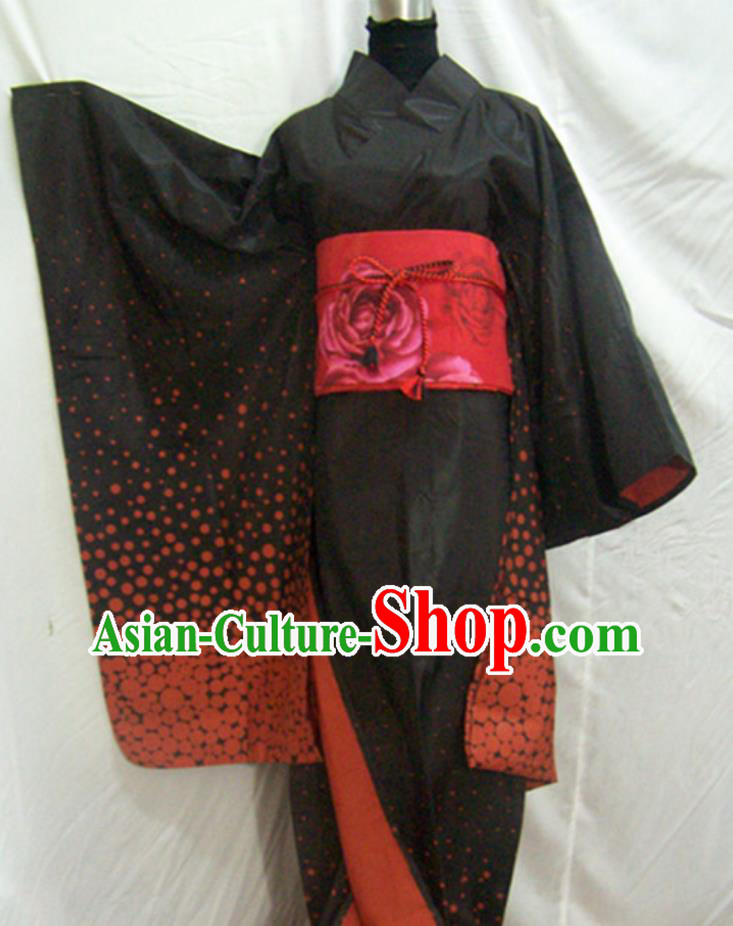 Japan Traditional Black Furisode Kimono Japanese National Clothing Women Formal Attire