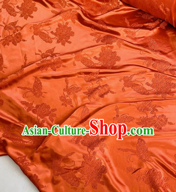 Red China Qipao Mulberry Silk Cloth Chinese Classical Butterfly love Flower Pattern Jacquard Material Traditional Design Fabric