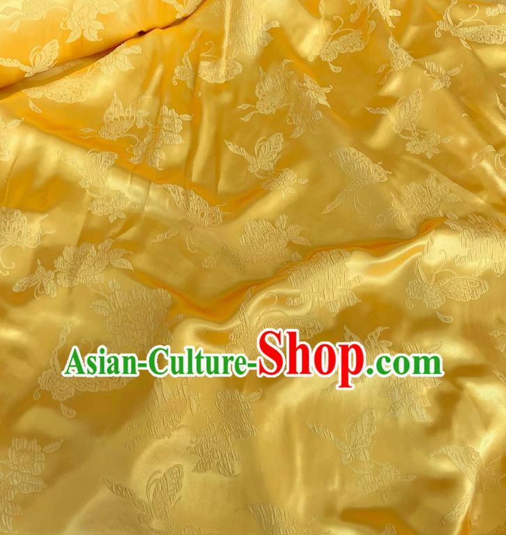 Golden China Traditional Design Fabric Qipao Mulberry Silk Cloth Chinese Classical Butterfly love Flower Pattern Jacquard Material