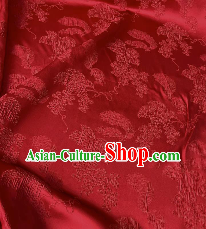 Chinese Traditional Design Red Satin China Qipao Fabric Classical Squirrel Grape Pattern Jacquard Material