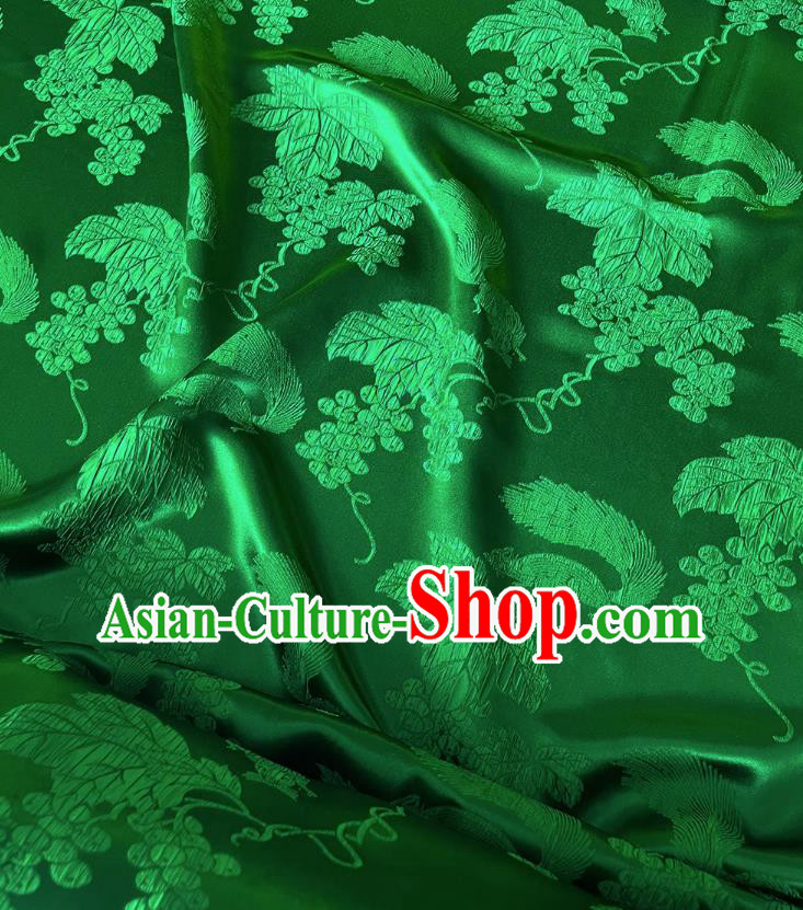 Chinese Classical Squirrel Grape Pattern Jacquard Material Traditional Design Green Satin China Qipao Fabric