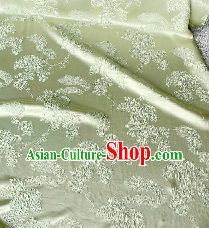 China Qipao Fabric Chinese Classical Squirrel Grape Pattern Jacquard Material Traditional Design Light Green Satin