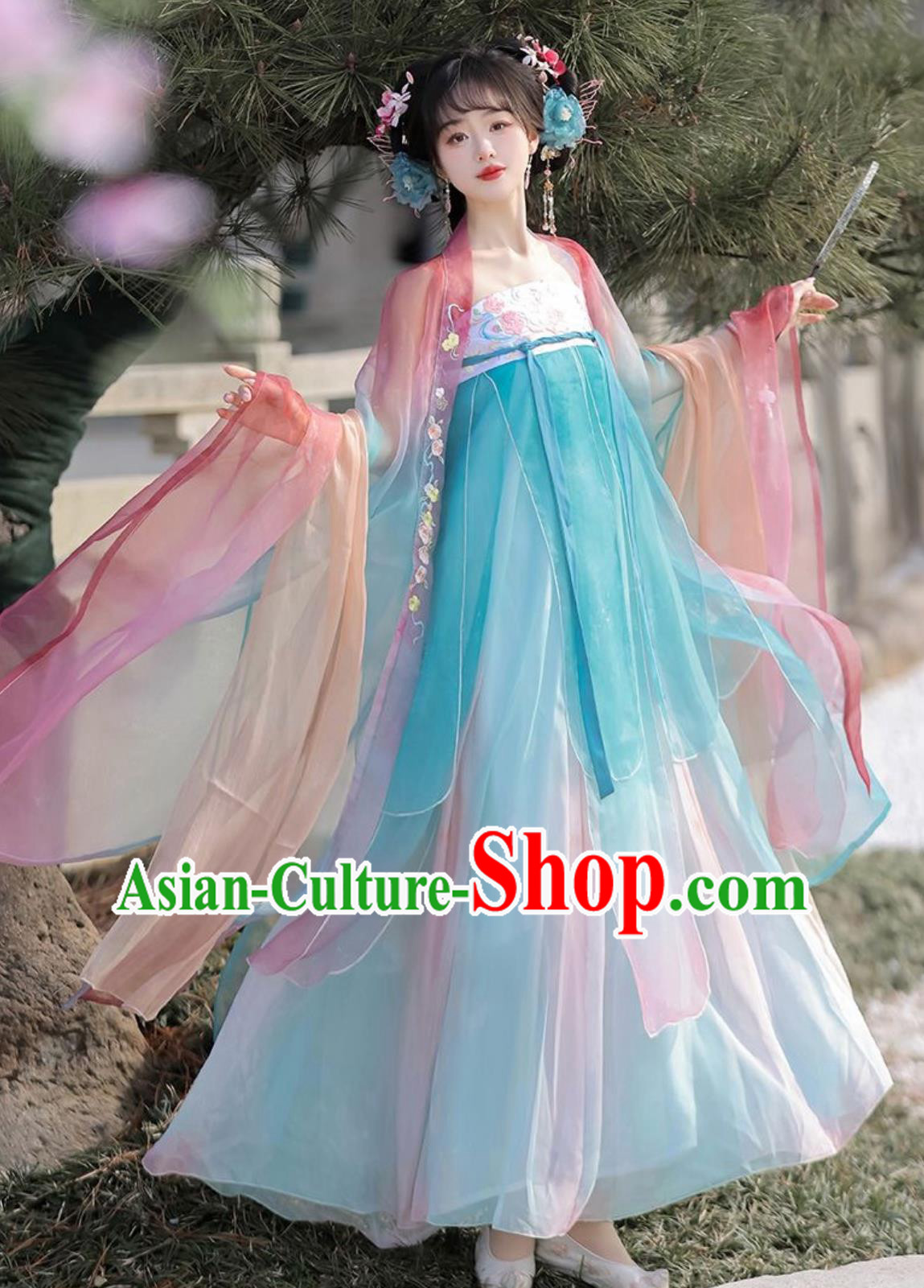 Ancient China Princess Clothing Traditional Blue Hanfu Chinese Tang Dynasty Young Lady Dress