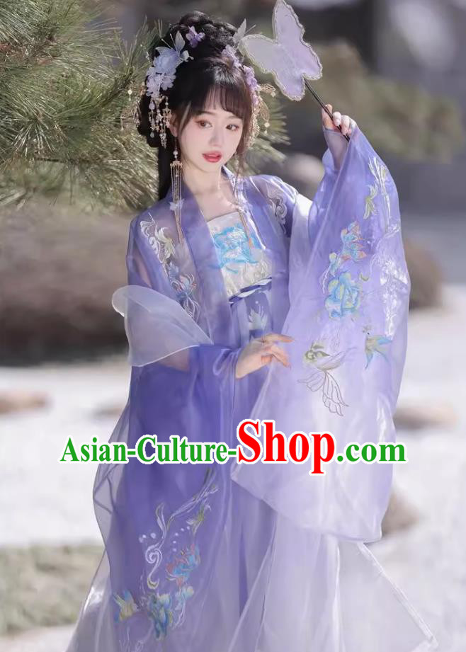 Chinese Tang Dynasty Royal Princess Dress Ancient China Young Woman Clothing Traditional Purple Hanfu Ruqun
