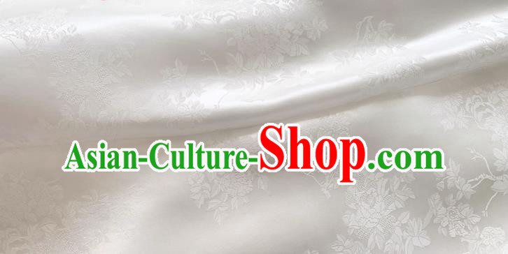 White Chinese Qipao Mulberry Silk Cloth Classical Flowers Pattern Jacquard Material China Traditional Design Fabric