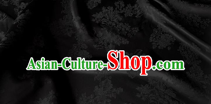 Black China Traditional Design Fabric Chinese Qipao Mulberry Silk Cloth Classical Flowers Pattern Jacquard Material
