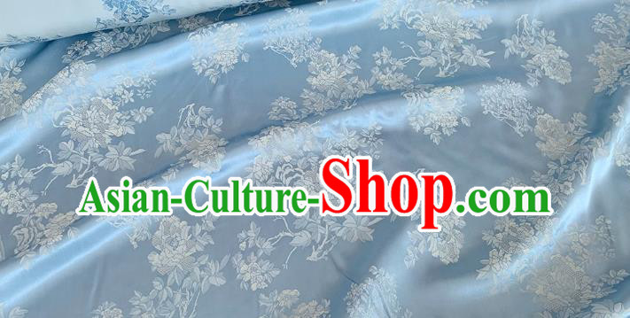 Blue China Classical Flowers Pattern Jacquard Material Traditional Design Fabric Chinese Qipao Mulberry Silk Cloth