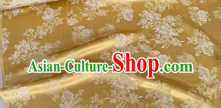 Golden Chinese Cheongsam Mulberry Silk Cloth China Classical Flowers Pattern Jacquard Material Traditional Design Fabric