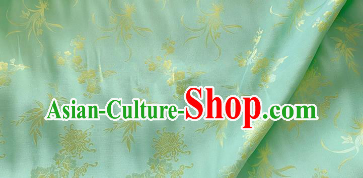Green China Mulberry Silk Cloth Classical Plum Blossoms Orchid Bamboo Chrysanthemum Pattern Jacquard Material Chinese Traditional Cheongsam Fabric