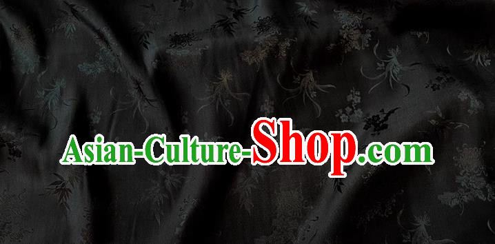 Black Chinese Traditional Cheongsam Fabric China Mulberry Silk Cloth Classical Plum Blossoms Orchid Bamboo Chrysanthemum Pattern Jacquard Material