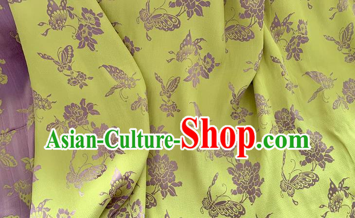 Yellow China Mulberry Silk Cloth Chinese Classical Butterfly Love Peony Pattern Jacquard Material Traditional Cheongsam Fabric