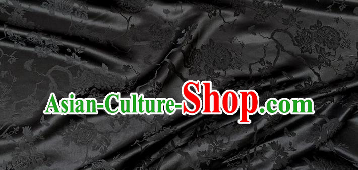 Black Chinese Classical Peony Pattern Jacquard Material Traditional Cheongsam Fabric China Mulberry Silk Cloth