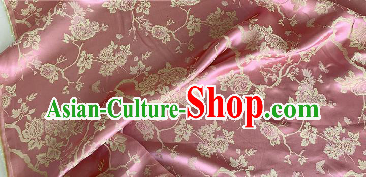 Bean Paste Pink Chinese Mulberry Silk Cloth Classical Peony Pattern Jacquard Material China Traditional Cheongsam Fabric