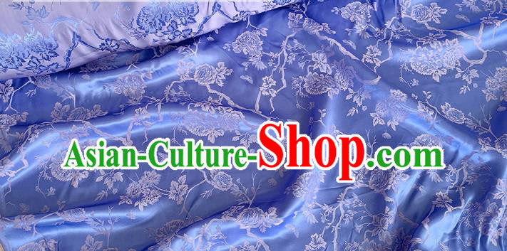 Bluish Violet China Classical Peony Pattern Jacquard Material Traditional Cheongsam Fabric Chinese Mulberry Silk Cloth