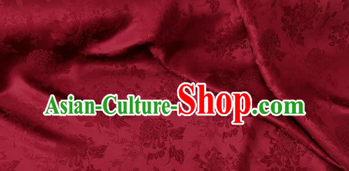 Wine Red China Traditional Cheongsam Fabric Chinese Mulberry Silk Cloth Classical Chrysanthemum Pattern Jacquard Satin Material