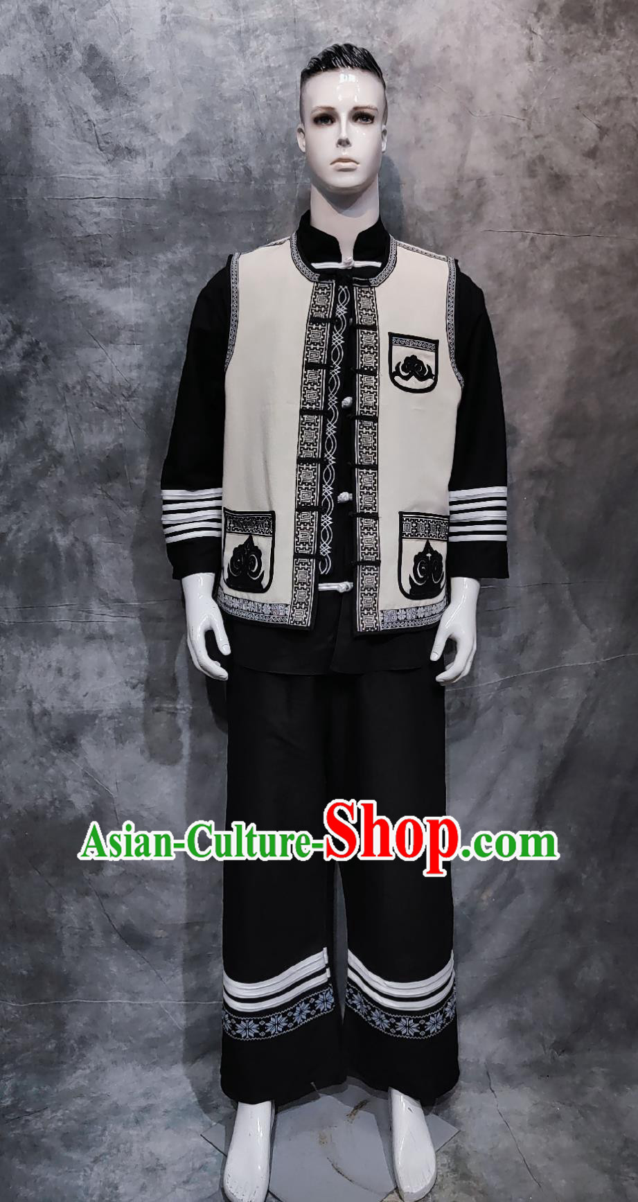 China Yi Ethnic Folk Dance Clothing Chinese Suchuan National Minority Male Outfit Traditional Torch Festival Costume