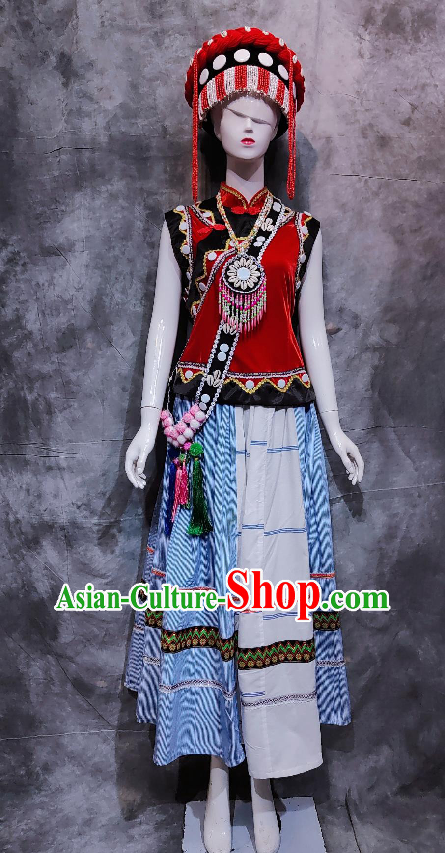 Chinese Lisu National Minority Outfit China Traditional Yunnan Folk Dance Costume Lisor Ethnic Woman Clothing