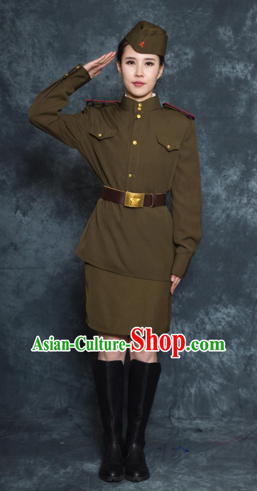 Top Russian Military Uniform Soviet Red Army Woman Costume