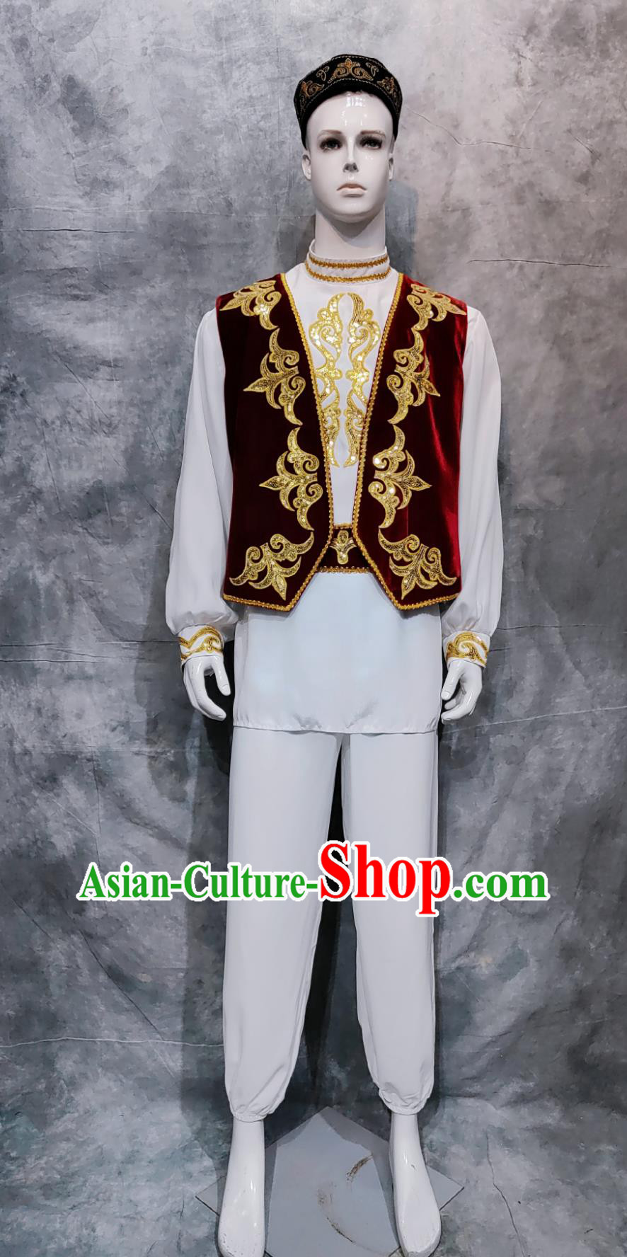 Chinese Kazak National Minority Stage Performance Outfit Xinjiang Folk Dance Costume China Kazakh Ethnic Male Clothing