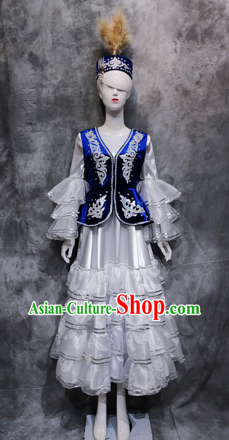 China Kazakh Ethnic Woman Clothing Chinese Kazak National Minority Stage Performance Dress Xinjiang Folk Dance Costume