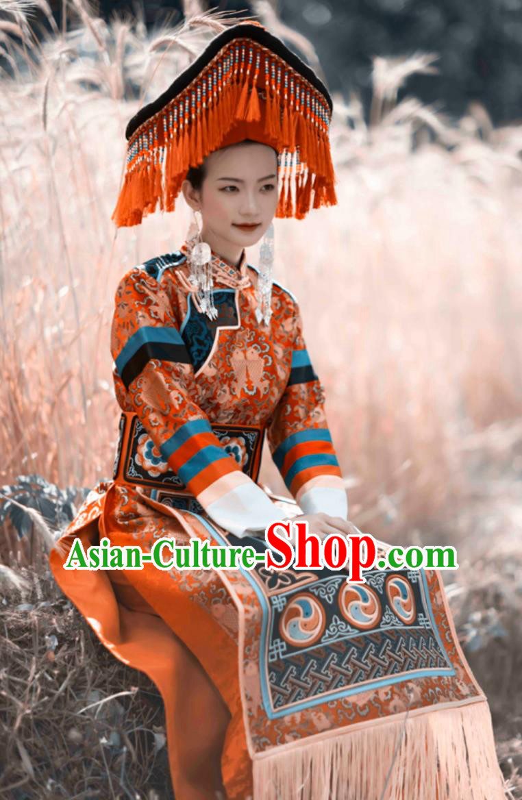 China Qinghai Travel Photography Outfit Traditional Chinese Ethnic Bride Costume Tu National Minority Wedding Woman Clothing