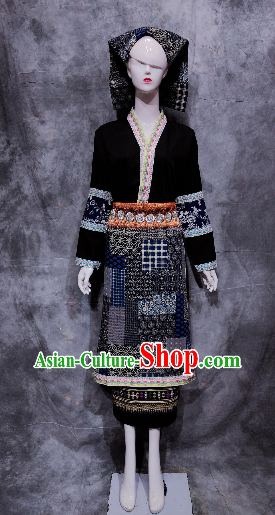 Chinese Kelao Ethnic Dance Costume China Gelo National Minority Woman Clothing Traditional Guizhou Travel Black Outfit