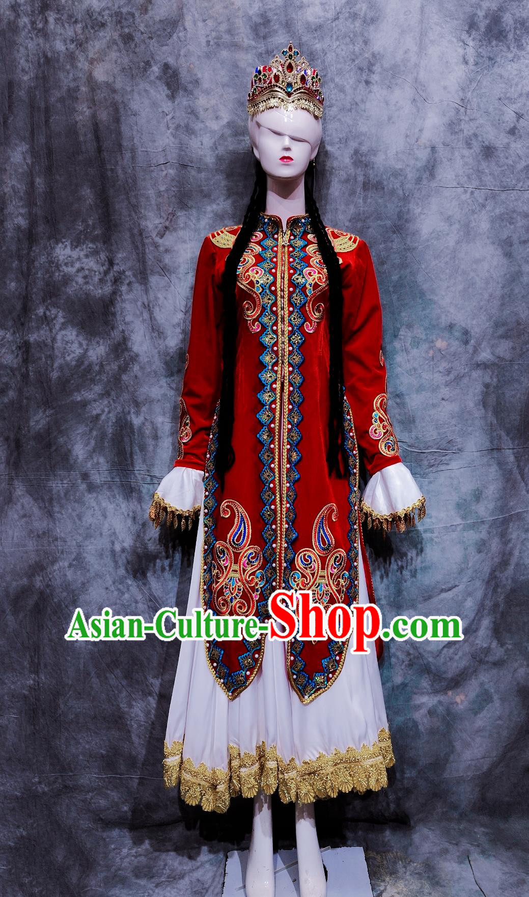 Chinese Ozbek Ethnic Dance Costume China Uyghur National Minority Woman Clothing Traditional Xinjiang Festival Attire