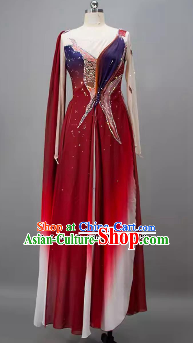 Chinese Tao Li Cup Dance Contest Program Yi Hong Zhuang Replica Costume China Classical Dance Red Dress