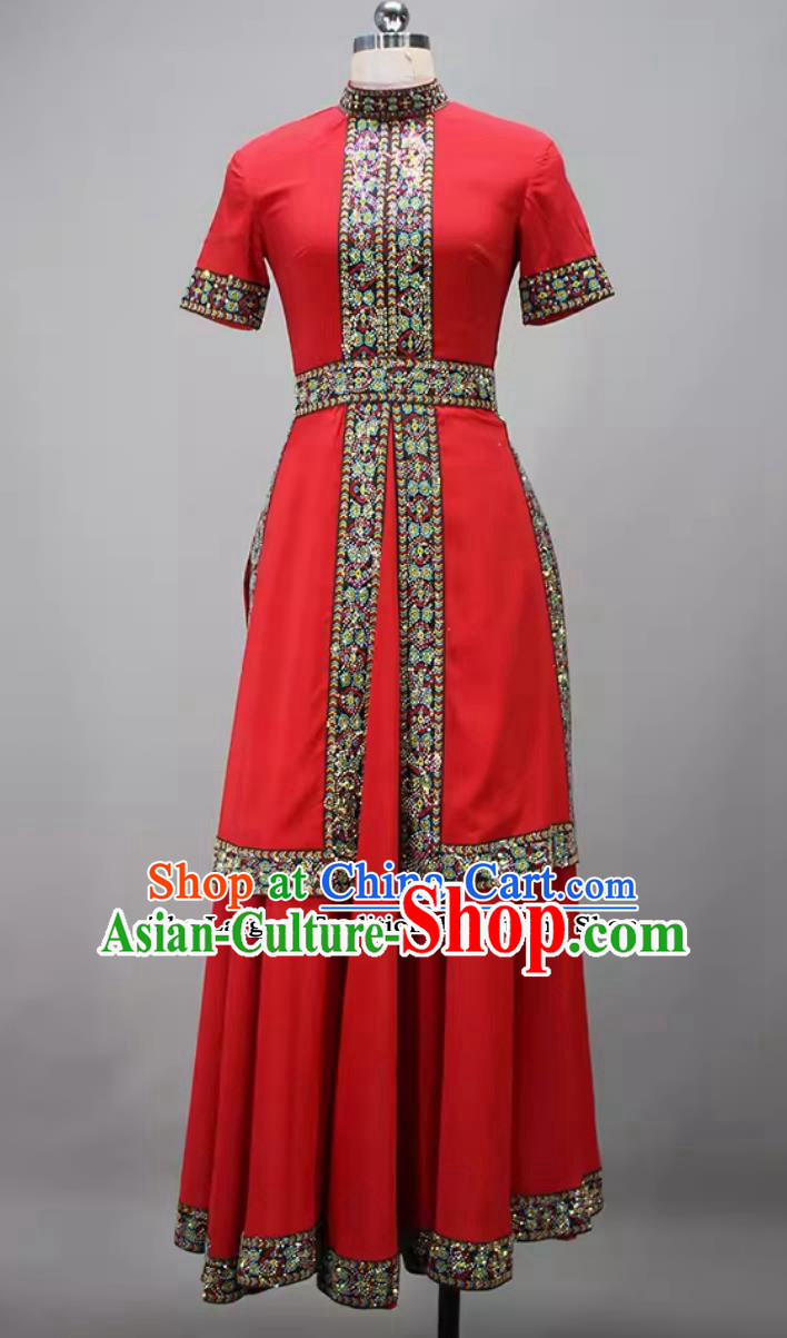 Chinese Dance Contest Program Uyghur Nationality Dance Pamir Lady Replica Costume China Xinjiang Ethnic Dance Red Dress
