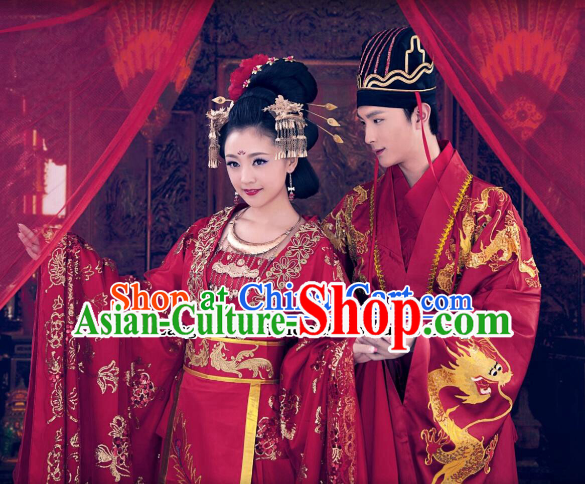Ancient China Clothing Traditional Hanfu Wedding Clothing Chinese Ming Dynasty Bride and Groom Costumes Complete Set