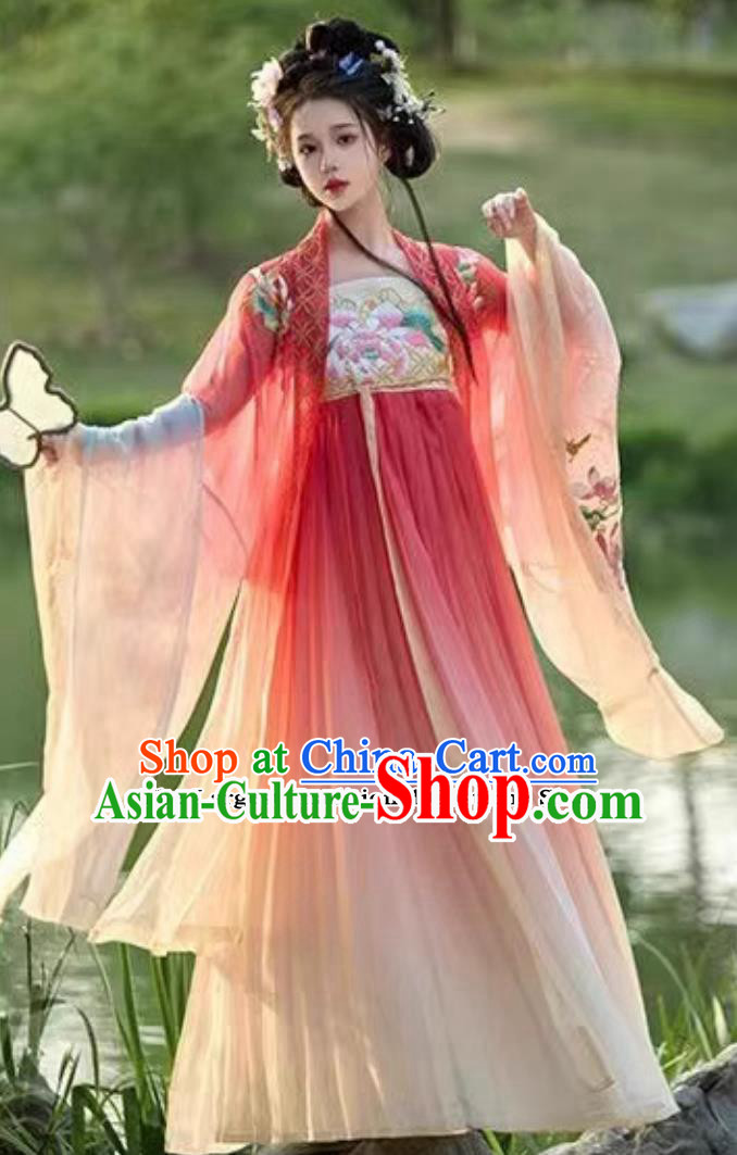 Ancient China Fairy Costume Traditional Hanfu Clothing Chinese Tang Dynasty Royal Princess Red Dress