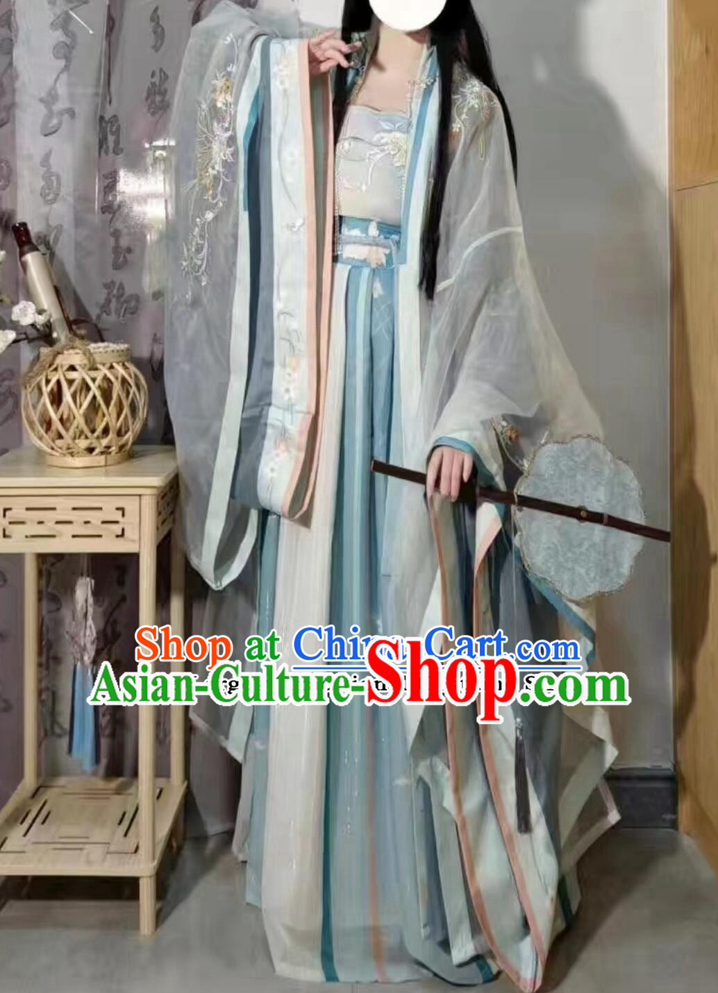 Ancient China Song Dynasty Palace Princess Costumes Chinese Traditional Blue Hanfu