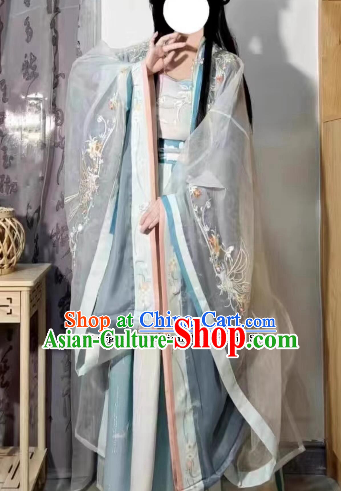 Ancient China Song Dynasty Palace Princess Costumes Chinese Traditional Blue Hanfu