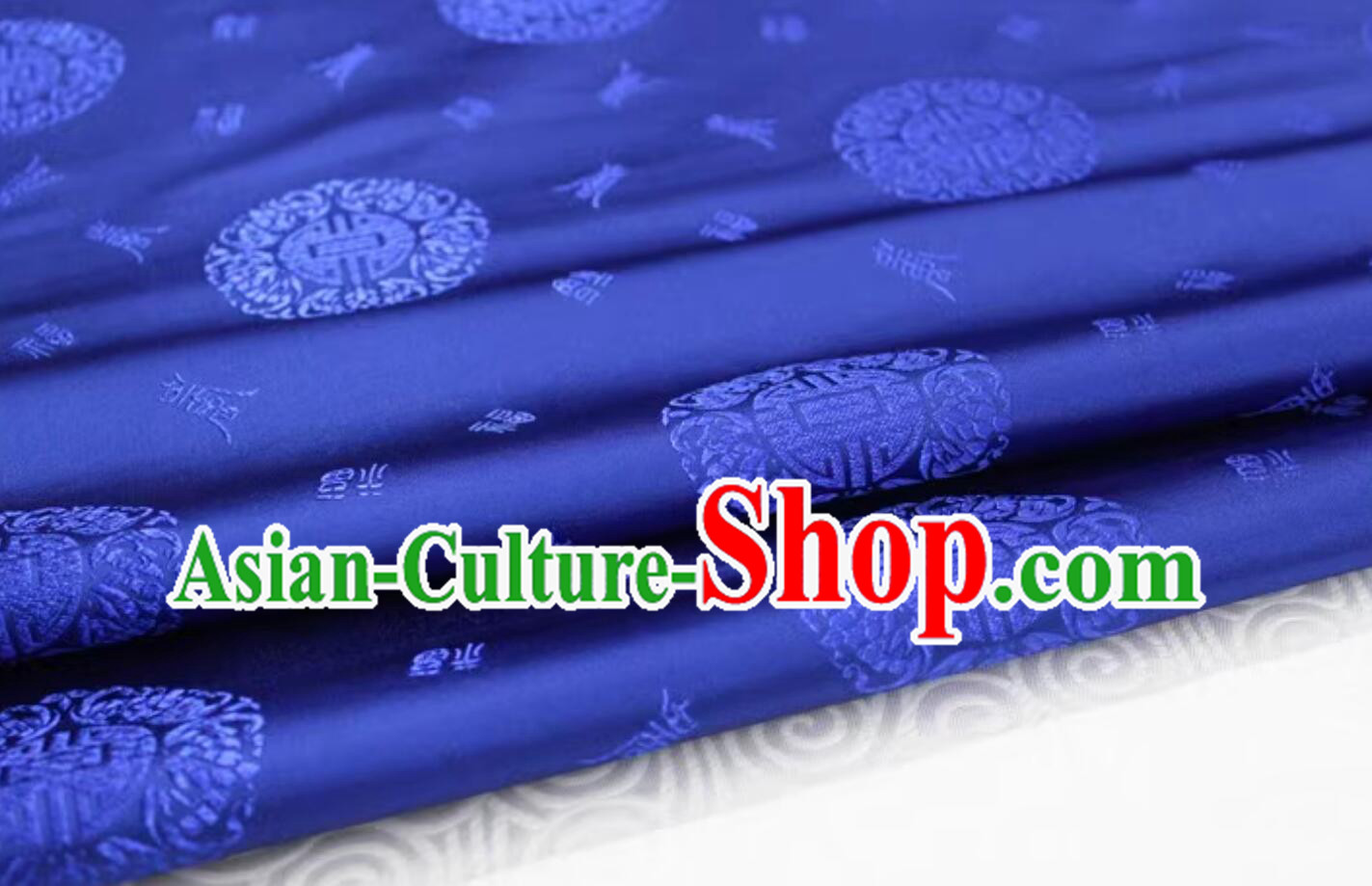 Chinese Classical Longevity Pattern Design Royal Blue Brocade Fabric Traditional Tang Suit Satin Drapery Silk Material