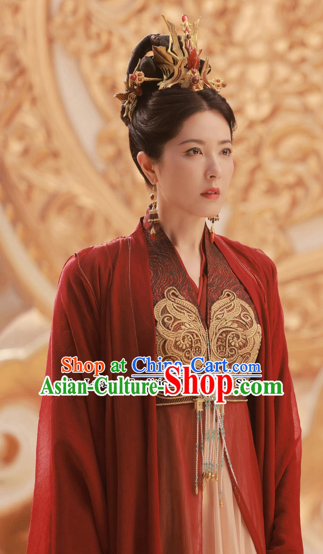 Ancient China Queen Garment Costume Chinese TV Series The Legend Of Shen Li Spiritual Master Shen Mu Yue Red Clothing